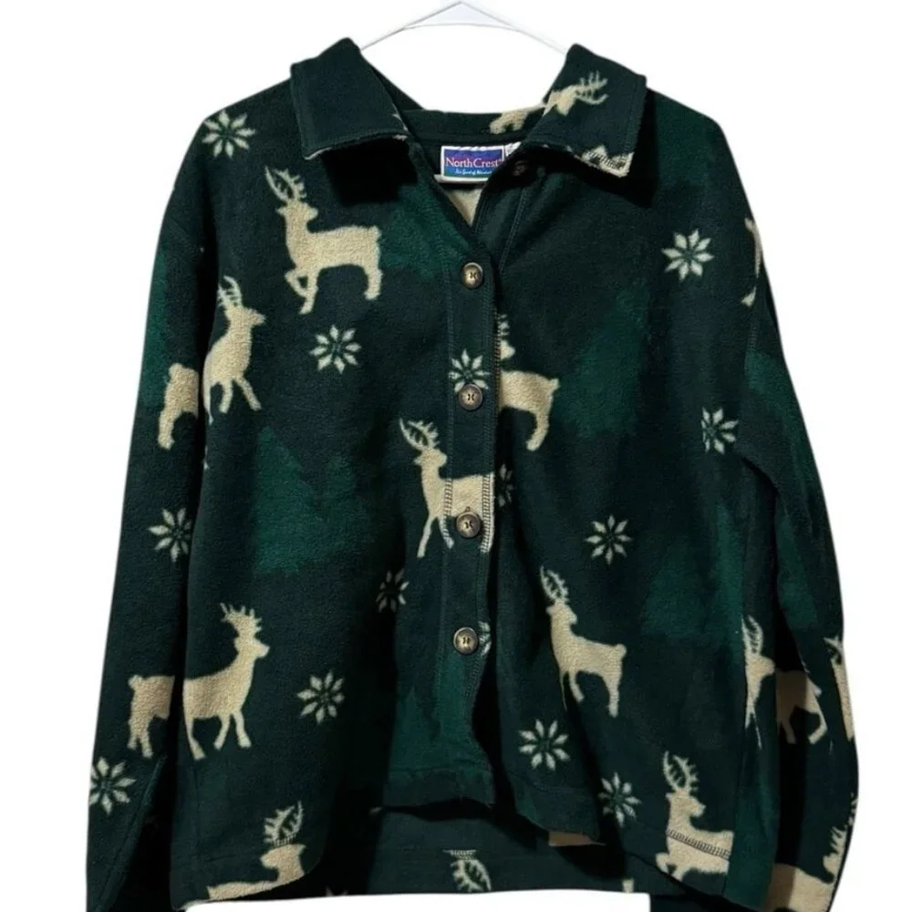 Northcrest Women Size‎ Large Polyester Button Down Fleece Christmas Holiday VTG